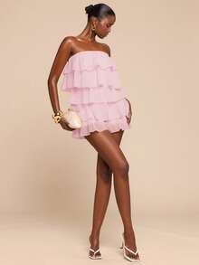 SHEIN BAE Elegant Ruffled Hem Jumpsuit, Spring/Summer - Baby Pink - View 5