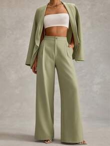 SHEIN Cottnline Women Button Detailed Wide Leg Pants - Olive Green - View 1