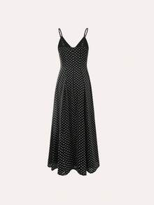 Cévolie Đầm hai dây dáng rộng in chấm bi dành cho nữ - màu đen - Xem 2