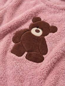 Loomlin 2 piezas Conjunto de pijama de ropa de casa con detalles bordados de oso de peluche - Rosa vieja - Ver 3