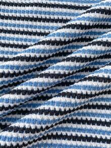 SHEIN Teen Girl Blue & White Striped Textured Halter Tankini Top,Children's Two Pieces Swimwear Set,Summer Beach Vacation Holiday Bathing Suits For Swimming - Blue - View 4