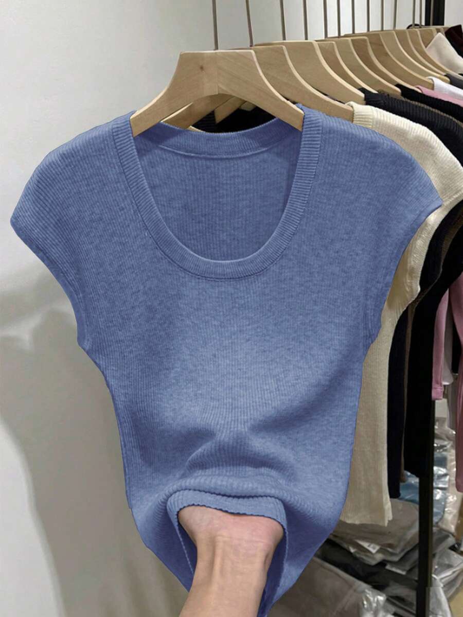 Women's Solid Color Casual Versatile Knit Top For Daily Wear - Purple - View 1