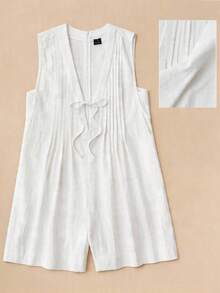 Travachic 2026 New Solid Color V-Neck Loose Jumpsuit, Spring/Summer Golf White Basic - White - View 5