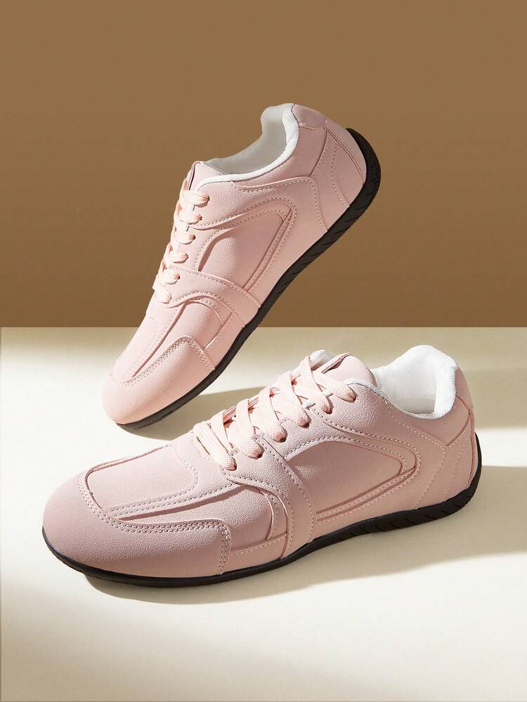 CUCCOO EASI Women's Flat-Bottomed Versatile Casual Sports Shoes Solid Color Lace-Up German Training Shoes