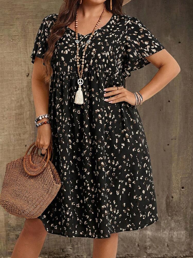 Plus Size V-Neck Short Sleeve Casual Dress,Country Casual Vacation Outfits Woman,Simple And Fashionable For Everyday Wear,Summer Tops Women,Summer Outfits For Women