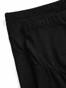 SHEIN Shorts de Cintura Alta Sólidos, Ajustáveis e Elegantes - Preto - Visão 4
