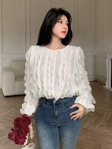 Modelyn 新款提花杏色女式衬衫 - 杏色 - 查看 7