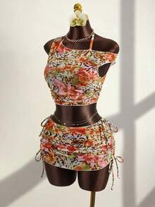 Zestiva Bộ bikini 4 mảnh gợi cảm họa tiết da báo, hở lưng, buộc dây, thích hợp cho bãi biển và kỳ nghỉ dành cho nữ. - Nhiều màu - Xem 5