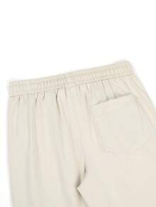 Manfinity Homme Pantalones casuales de unicolor con bolsillo y cordón para uso diario para hombres - Beis - View 3