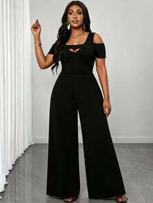 Villa Velisse 女士夏季黑色性感修身连体裤，露肩镂空设计，展现迷人女性曲线，显瘦拉长身形，适合日常外出、假日和度假穿着。 - 黑色 - 查看 4