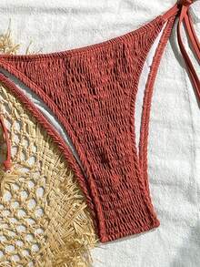 Swim Vcay Conjunto de bikini de halter de unicolor y textura para mujer, adecuado para vacaciones de verano en la playa - Rosa Oxidada - Ver 4