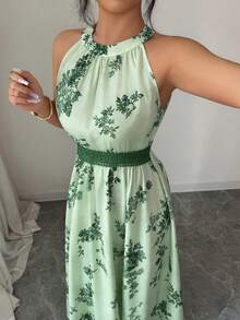 EMERY ROSE Women's 2026 Spring/Summer New Vacation Sleeveless Printed Maxi Dress - Green - View 7