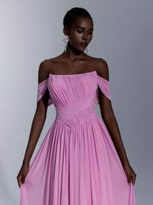 Elitara Elegant Pink Women's Evening Gowns,Strapless Asymmetrical Ruched A-Line Dress With Detachable Halter,Handmade Rope Decor Super Flared Party Dress - Baby Pink - View 4