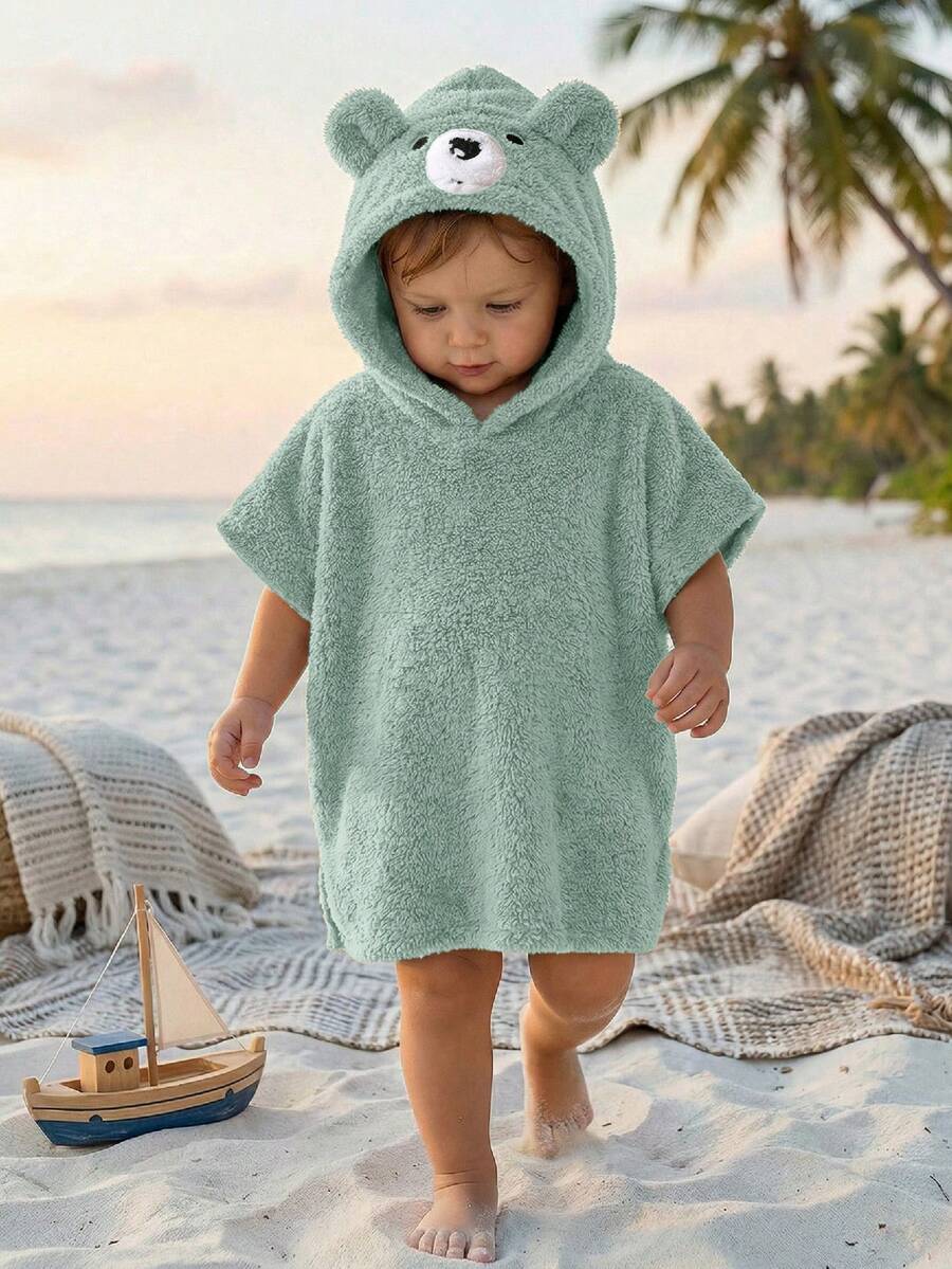 Bubblio Maillot de bain à capuche mignon et décontracté pour bébé garçon, motif dessin animé kaki moelleux - Vert menthe - Voir 1