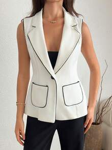 EURMUSE Blazer estivi da donna con dettagli in perle - Bianco - Visualizzare 10