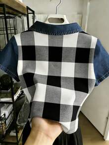 Resyla Women's Casual And Versatile Polo Collar Plaid Print Short-Sleeves Tee Gift For Her / Holiday Gift - Multicolor - View 2