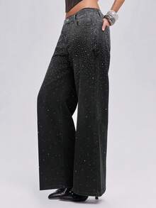 Trang phục dự tiệc âm nhạc Y2K Baddie Party: Quần jeans ống rộng dáng suông phối đá ombre dành cho nữ. - màu đen - Xem 7