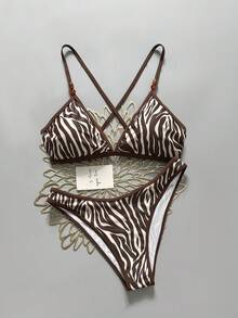 SHEIN Swim Mod Bộ bikini dây đeo đính hạt gợi cảm, kiểu dáng thanh lịch, dành cho nữ, thích hợp cho mùa Xuân/Hè 2026. Đồ bơi cao cấp thời trang dành cho phái nữ. - Nhiều màu - Xem 2