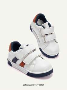 Cozy Pixies A Pair Of Four-Season Versatile Contrasting Color Splicing Brown Flat-Bottomed Casual Sneakers Fashionable Versatile Student Campus Boy Baby Sneakers - White - View 5