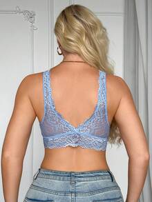 SHEIN 1pc Romantic French Lace Women's Bra - Blue - View 2