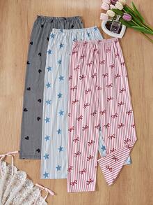 Dream Adore Bộ 3 quần pajama kẻ sọc in hình bướm kiểu dáng thường ngày - Nhiều màu - Xem 2