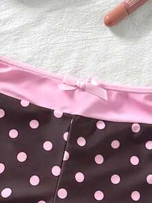 SHEIN Conjunto de 2 piezas de traje de baño con tirantes finos y lunares negros para adolescentes, para playa y vacaciones, primavera/verano - Marrón - Ver 2