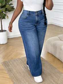 Plus Slant Pocket Wide Leg Jeans, For Hourglass Body Shape - Medium Wash - View 4