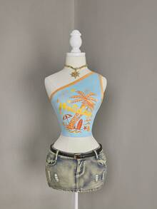 Modviera Women's Sexy Bombshell Beach Resort Asymmetrical Crop Top - Multicolor - View 6