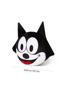 SHEIN Felix The Cat قطعة واحدة وسادة قطنية على شكل رأس قطة كرتونية، وسادة زخرفية بتطريز رائع، مناسبة للوضع في المنزل أو السيارة أو كهدية. - أبيض وأسود - مشاهدة 3