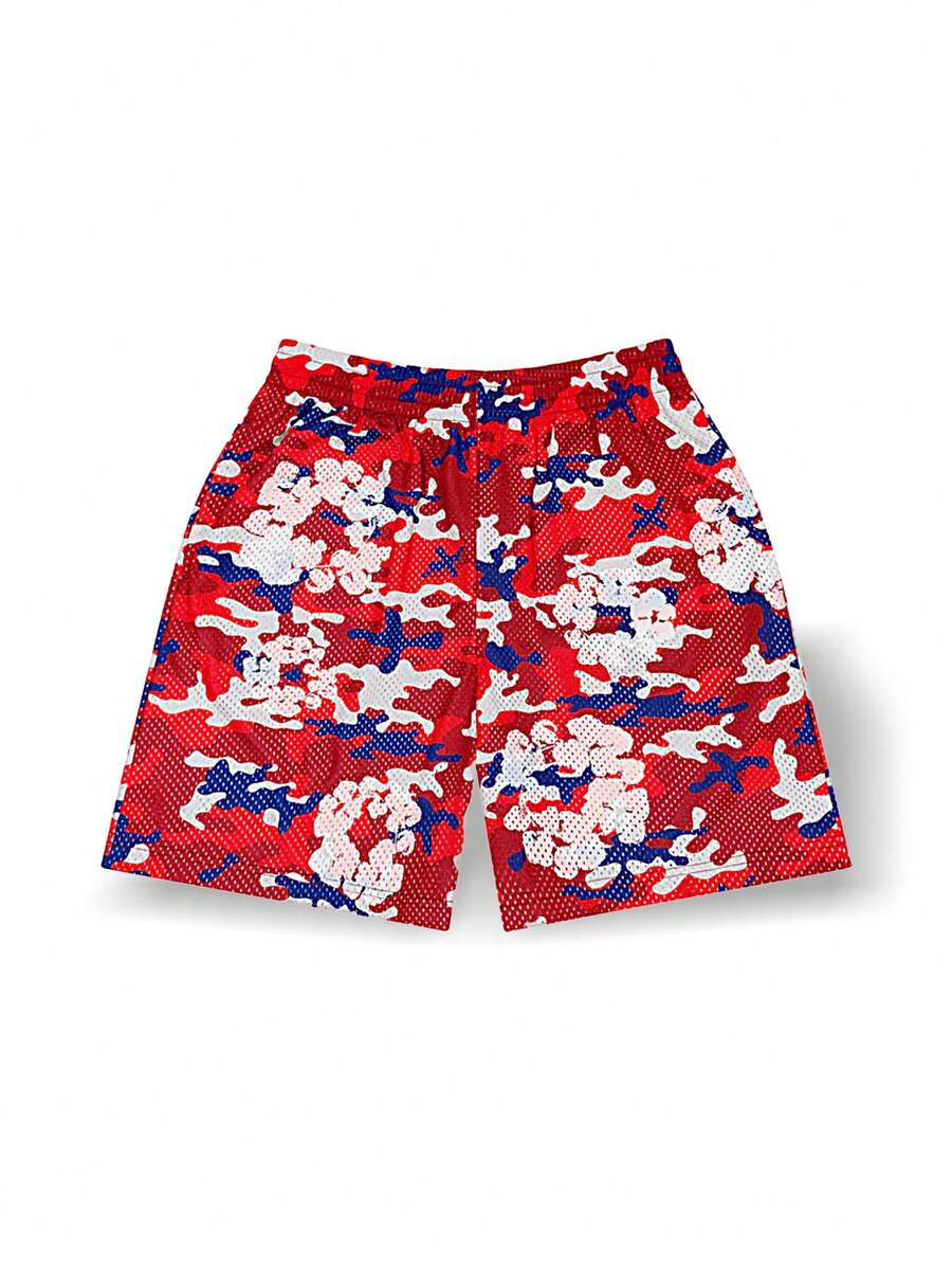Sports Shorts Denim Tears Wreath Camo Sweat Absorption Breathable Lightweight Quick Dry Good Elasticity Easy To Wash Daily Men Red SS25BRA10631957 - 紅色 - 查看 1