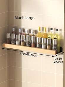 Estantería de especias de madera para montar en la pared - sin taladro, instalación adhesiva, alta capacidad de carga | Estantería de almacenamiento multifuncional para cocina y baño, organiza especias, frascos y artículos esenciales | Ahorro de espacio, elegante y práctico - Multicolor - Ver 17
