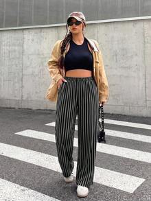 SHEIN EZwear Plus Size Casual Minimalist Leopard Print Pants, Suitable For Summer - Multicolor - View 3