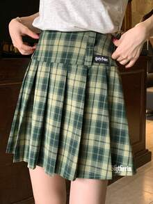 DAZY 女士格子休闲百搭约会旅行迷你裙 - 墨綠色 - 查看 3