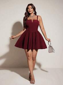 SHEIN Galaire Đầm cocktail nhẹ, thanh lịch, cỡ lớn dành cho nữ, kiểu dây mảnh, thích hợp dự tiệc. - Màu Đỏ Sâu - Xem 6