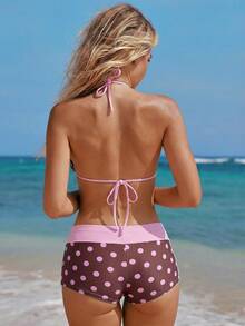 Swim Mod Đồ bơi nữ họa tiết kẻ caro, quần bơi ngắn gợi cảm, bikini, đồ bơi màu nâu cho nữ, trang phục dự tiệc Valentine, năm mới, kỳ nghỉ, đồ bơi mùa xuân và mùa hè. - Rỉ Nâu - Xem 2