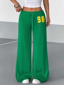 StreetHx Pantalones de punto con estampado numérico de cintura baja en verde para mujer - Verde - Ver 6