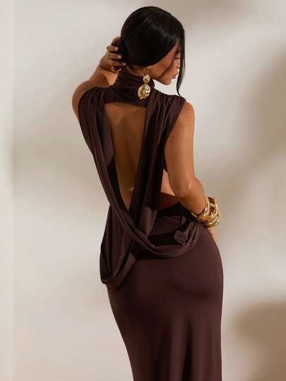 Opulessa 女士纯色针织露背连衣裙，春夏度假款