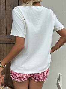 SHEIN Áo thun nữ tay ngắn cổ tròn in hình tôm hùm, kiểu dáng thường ngày, đa năng. - trắng - Xem 2