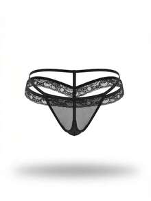 DrisQ DrisQ Fashionable Black Hollow Mesh Seductive Sexy Black Lace Mid-Waist Men's Lingerie - Black - View 3