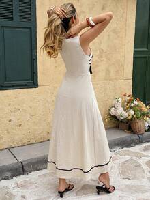 Elyressa Robe d'été femme à nœud décoratif et couleurs contrastées sans manches - Nude - Voir 2