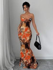 SHEIN Raffinéa Đầm ôm sát không tay, lưng xoắn, khoét rỗng, buộc dây, họa tiết da báo. - Nhiều màu - Xem 4