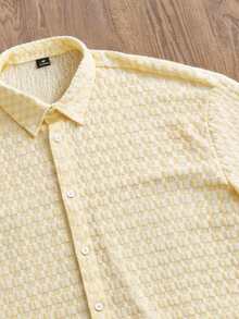 Manfinity Joysei Áo sơ mi vải jacquard kẻ caro vàng, phong cách thường ngày mùa hè, thích hợp cho kỳ nghỉ. - Vàng nhạt - Xem 5