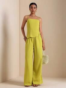 Lyxana Set di canotta e pantaloncini casual minimalista a tinta unita, adatto per l'uso quotidiano in estate - Verde - Visualizzare 6
