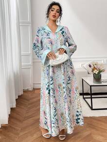 SHEIN Najma 优雅印花宽松连衣裙 - 薄荷綠 - 查看 3