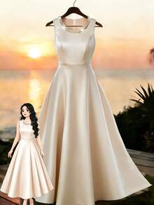 GlowEve CURVE Plus Size Elegant & Chic Bubble Bead Satin Waist Dress Prom Classy Dresses For Women Elegant Classic Reception Gown Bridal Gown Elegant Dresses For Women Wedding Bridal Dresses - Apricot - View 1