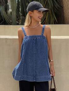 Livesso Women's Vintage Washed Loose Casual Street Denim Shirt, Sleeveless Tank Top, Suitable For Summer And Spring - Medium Wash - View 6