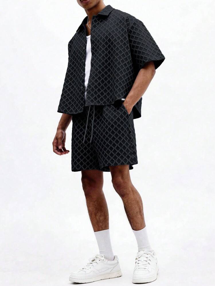 SUMWON Diamond Pattern Shirt Shorts Co-Ord Set