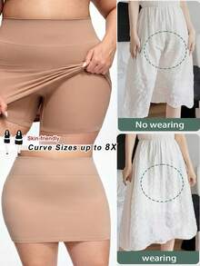 SHEIN CURVE+ 大码女式高腰无缝吊带短裤半身裙，性感修身铅笔裙，收腹塑形半身裙 - 杏色 - 查看 5