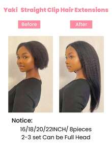 Yaki Straight Clip In Hair Extensions 18 Inch Real Human Hair Extensions For Women 8 Pcs/Set Double Weft Full Head Brazilian Remy Hair Extensions Natural Black - Natural Black - View 8