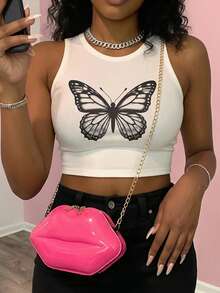 Rovax Fashion Chain Glossy Lip Shaped Women's Crossbody Bag, On - Hot Pink - View 3